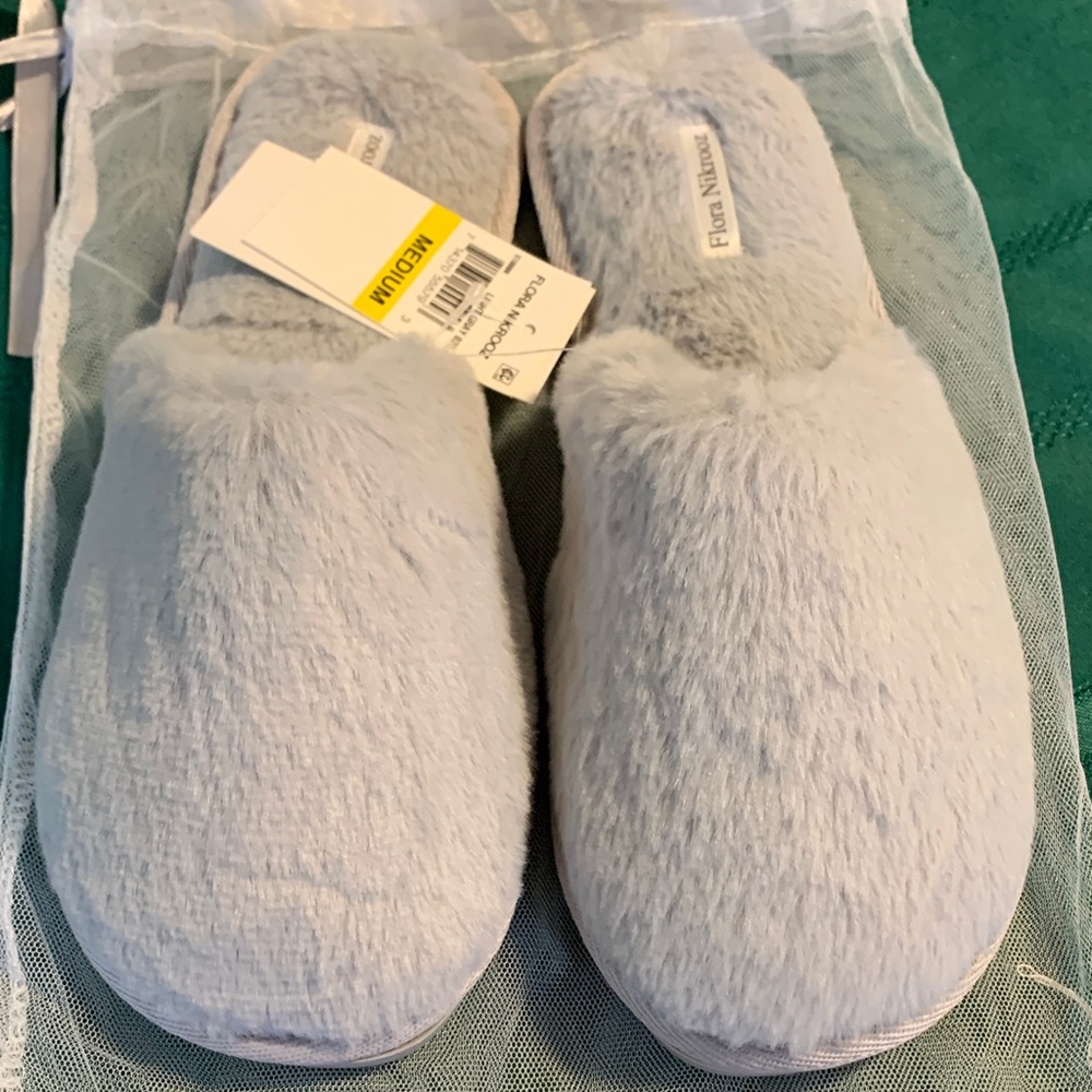 Flora Nikrooz Plush Pale Blue Slip-On Slippers - Picture 2 of 9